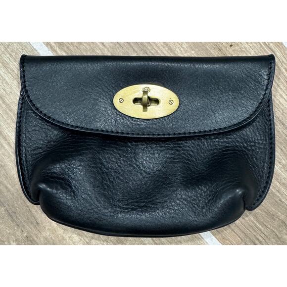Vintage MULBERRY Darley Cosmetic Pouch Leather Clutch Gold Clasp - Picture 1 of 5